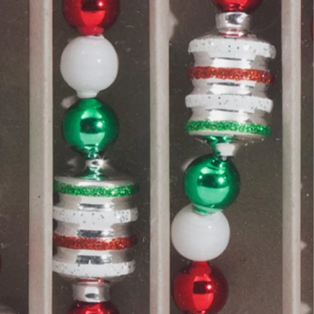 x4 Radko Shiny Brite Glass Christmas Tree Garland Lantern Red Green White 7/28ft